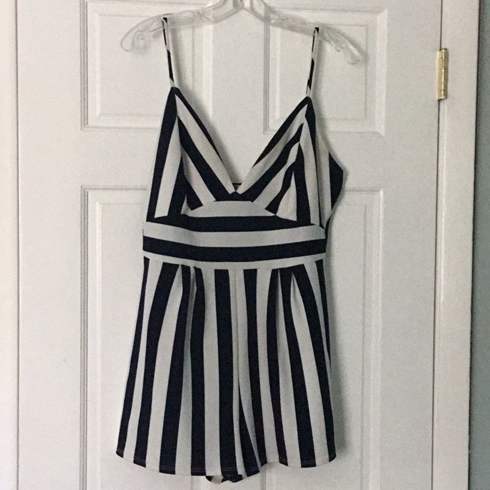 Navy Blue Striped Romper